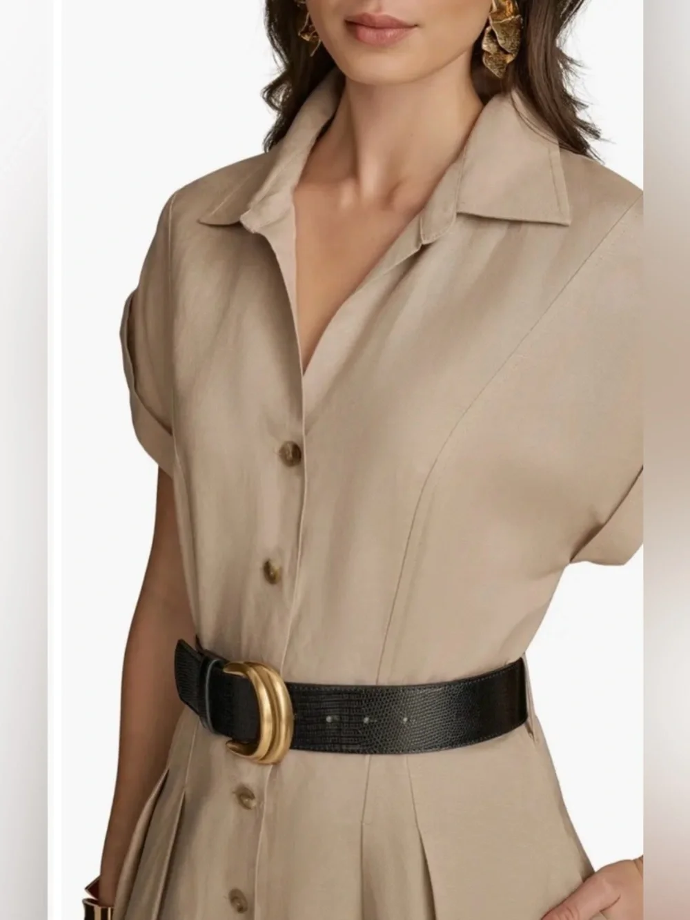 Donna Karan Beige Shirt Midi Dress size 8 - Picture 4 of 14